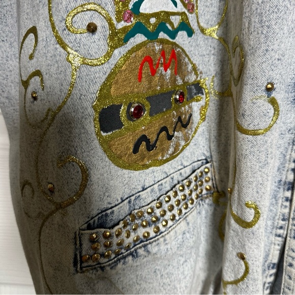 Vintage 80s Charle Casuals California Embellished Denim Jacket Acid 1980s Artsy - Picture 9 of 16